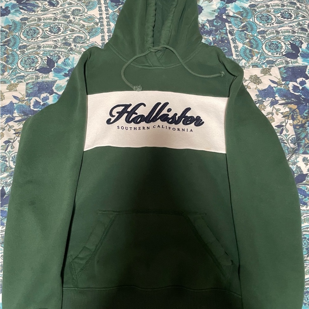 Hollister Forest Green Hoodie with White Accent